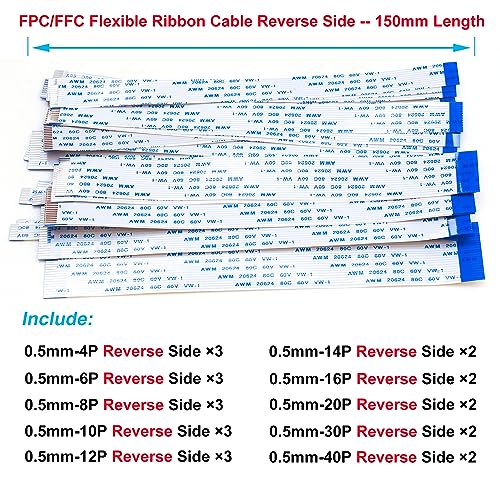 Kit de conectores FFC FPC de 0.5 mm con cables planos reversibles de 4 a 40 pines 3