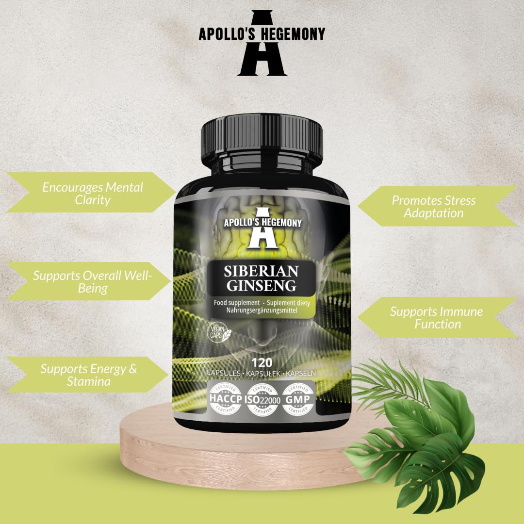 Ginseng Siberiano 500 mg - 120 Capsule Vegane - Estratto Standardizzato allo 0,8% di eleuterosidi B + E - Integratore alimentare di Apollo's Hegemony