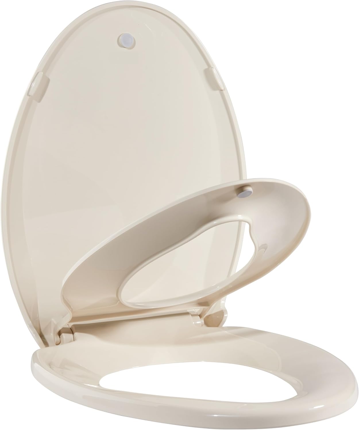 Toilet Seat, Elongated Toilet Seat with Toddler Seat Built in, Potty Training Toilet Seat Elongated Fits Both Adult and Child, with Slow Close and Magnets- Elongated Almond Almond Elongated With Toddler Seat