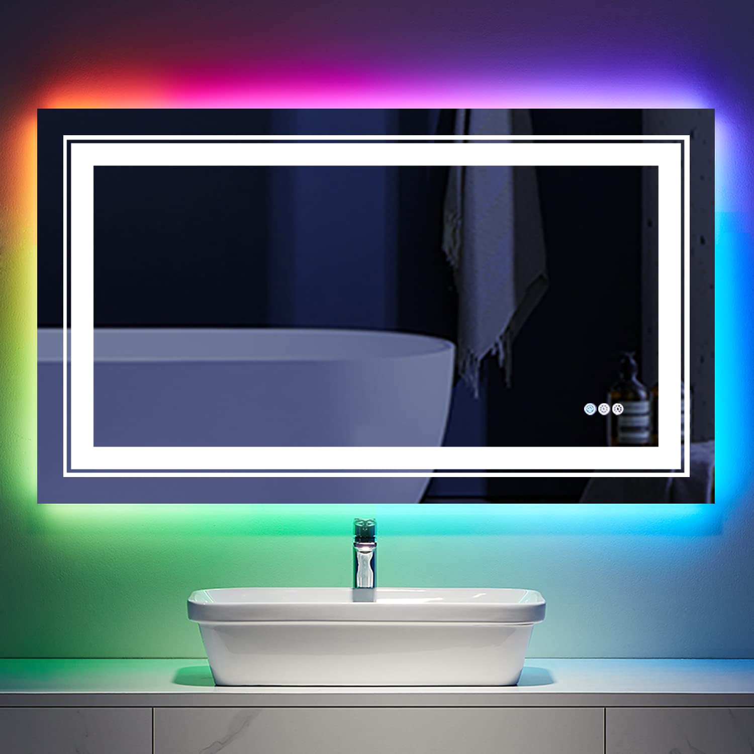 UPIKER RGB LED Wall-Mounted Vanity Mirror for Bathroom, Dimmable Memory Touch Button & Anti-Fog Function,Waterproof and Shatter-Proof Makeup Mirror(Horizontal/Vertical)(32x40)