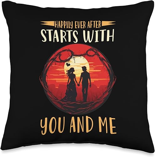 Miniatura 4 de Love Romance Happily Ever After Starts with You and Me Valentines Day Throw Pillow, 18x18, Multicolor