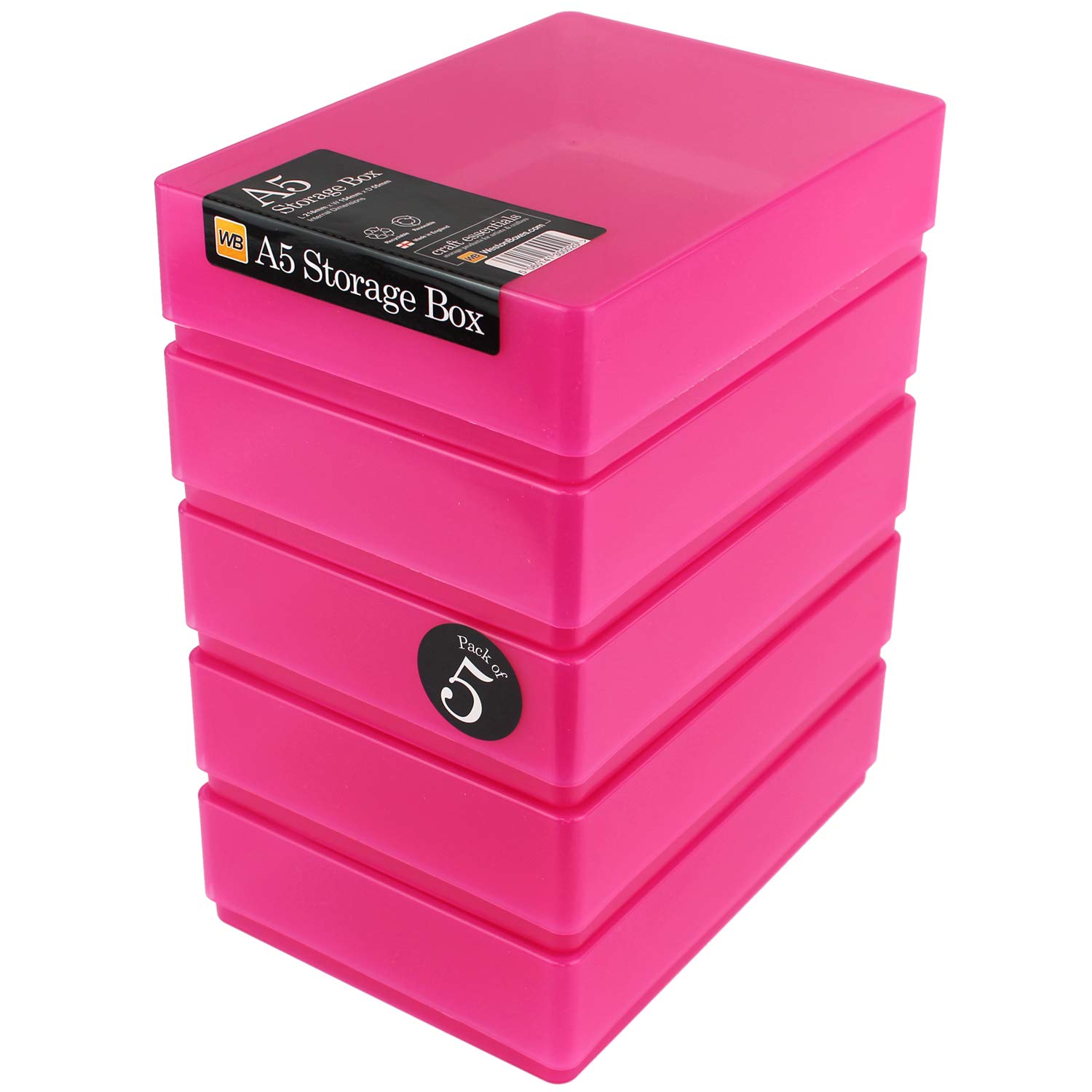 Westonboxes Pink A5 Colourful Storage Box With Lid, Craft And Office Storage