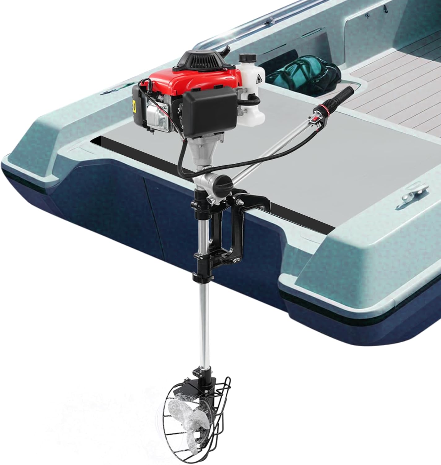 4-Stroke 4HP Outboard Boat Motors, 53.2CC Heavy Duty Fishing Boat Engine, 1500W Gas Powered Marine Engine with Air Cooling System, 3600RPM Heavy Marine Boat Motor Marine Propeller for Inflatable Boat