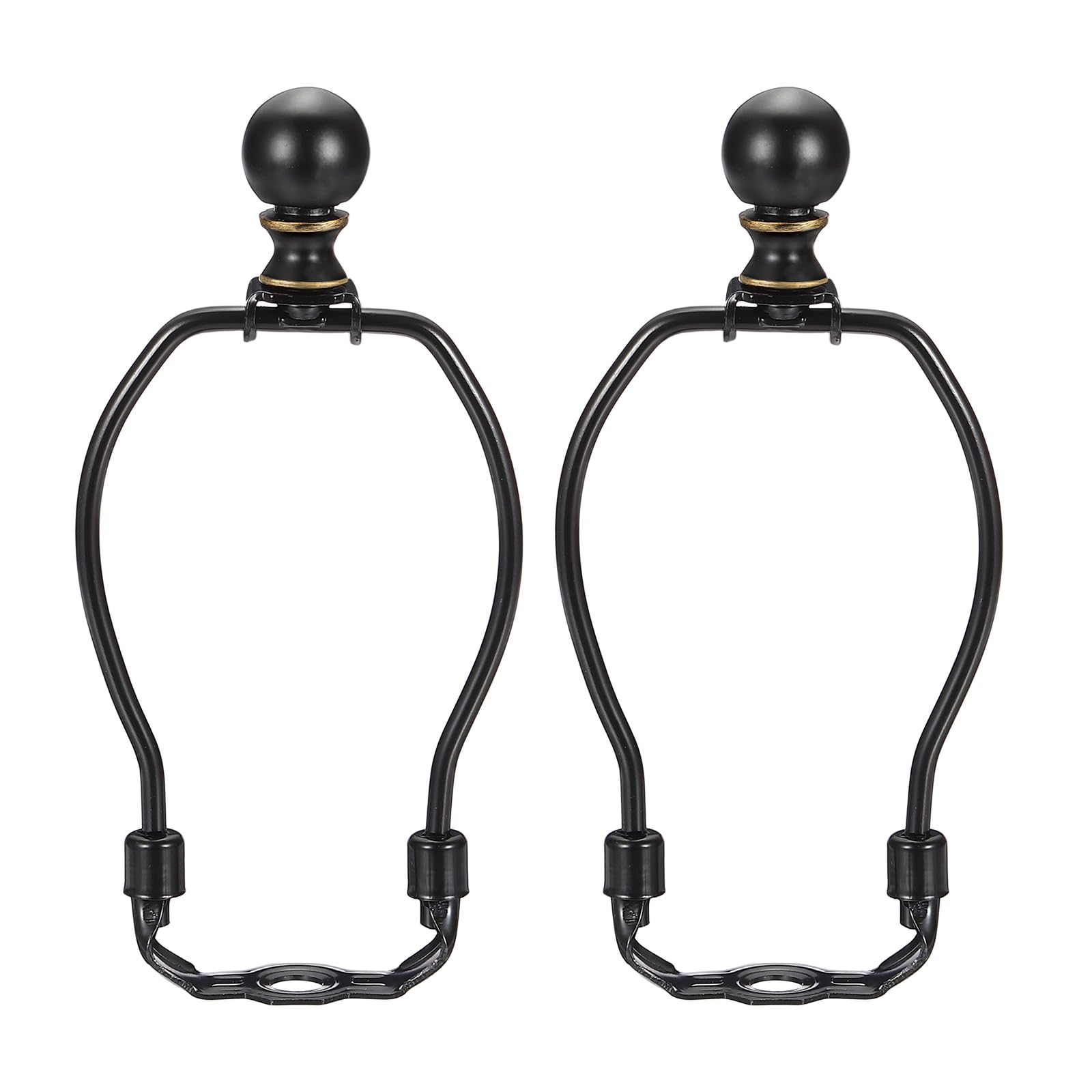 PATIKIL 2 Set 5.5" Lamp Shade Harp Holder, Heavy Duty Detachable Lampshade Brackets with 1.46" Height Solid Metal Finial Shade Holder for Table and Floor Lamps, Black