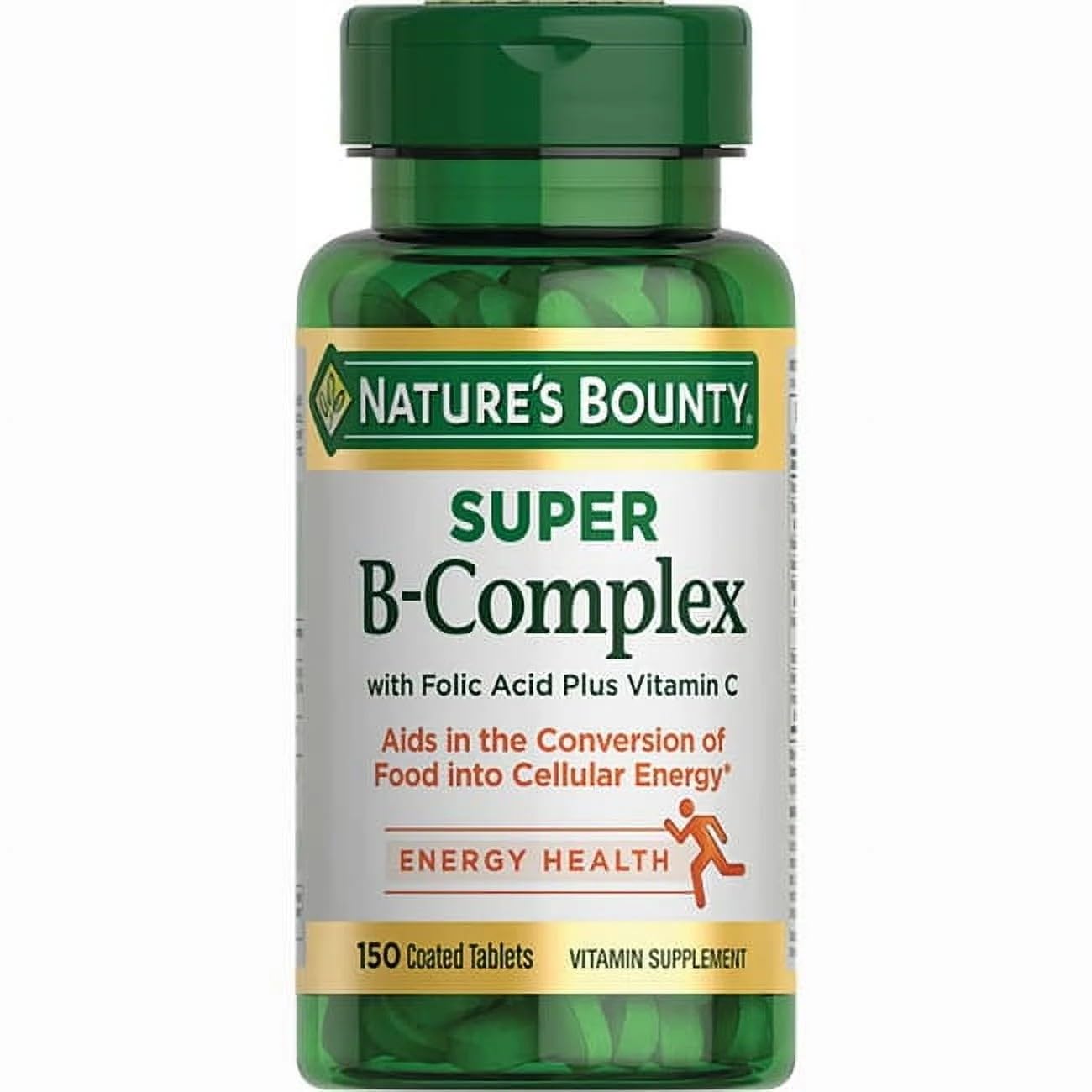 Nature's Bounty Super B-complex with Folic Acid Plus Vitamin C, 300 Tablets (2 X 150 Count Bottles)
