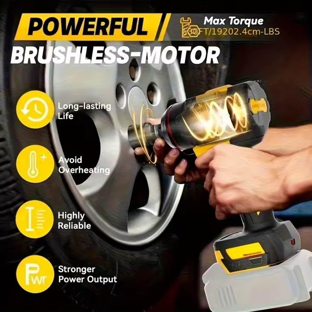 Brushless Impact Wrench for DeWalt Battery 20V, 1500Nm (1106 Ft-Lbs) 1/2" Cordless, 3-Speed High Torque Power Tool for Tire Removal, Rusted Bolts & Heavy Equipment (No Battery)