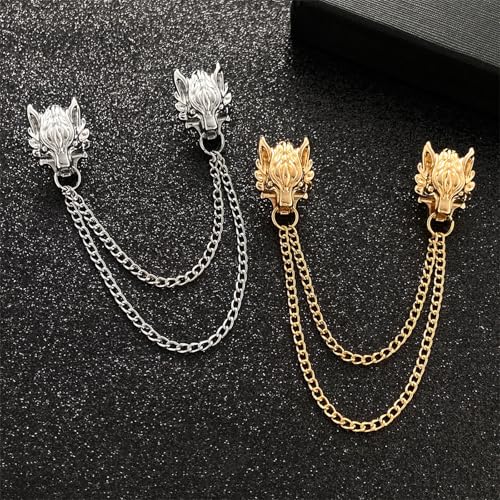 Image of WCRAZYE Vintage Wolf Head Lapel Brooch Set for Men Women Antique Animal Dire Wolf Head Coyote Antique Retro Lapel Brooches Badge Men's Suits Buckle Neckwear Accessories