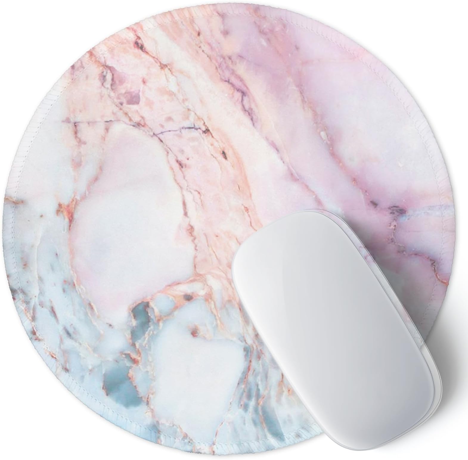 ITNRSIIET Marble Round Mouse Pad Pink Marble Customized Premium-Textured Washable Desktop Protection Mouse Mat with Non-Slip Rubber Base 7.87ร7.87ร0.12 inches, Pink Marble