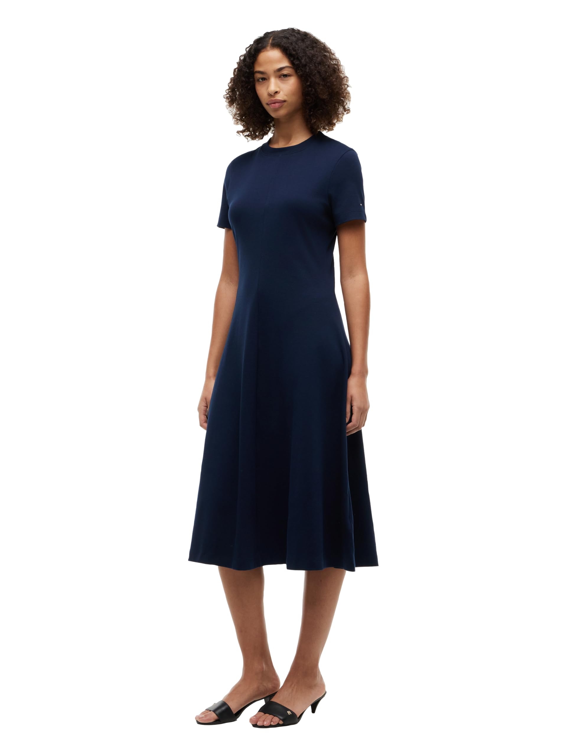 Women's Short Sleeve Cotton Crew Neck Midi T-Shirt Dress, Work Business Casual Dress