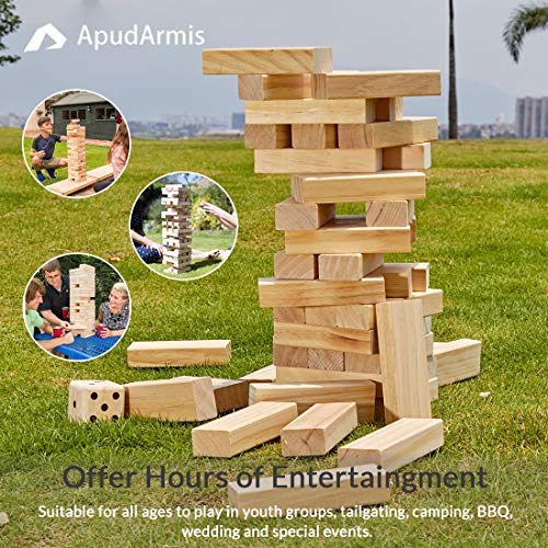 ApudArmis Giant Tumble Tower (Stack from 2Ft to Over 4.2Ft), 54 PCS Pine Wooden Stacking Timber Game with 1 Dice Set - Classic Block Giant Outdoor Game for Teens Adults Family by ApudArmis - Image 5