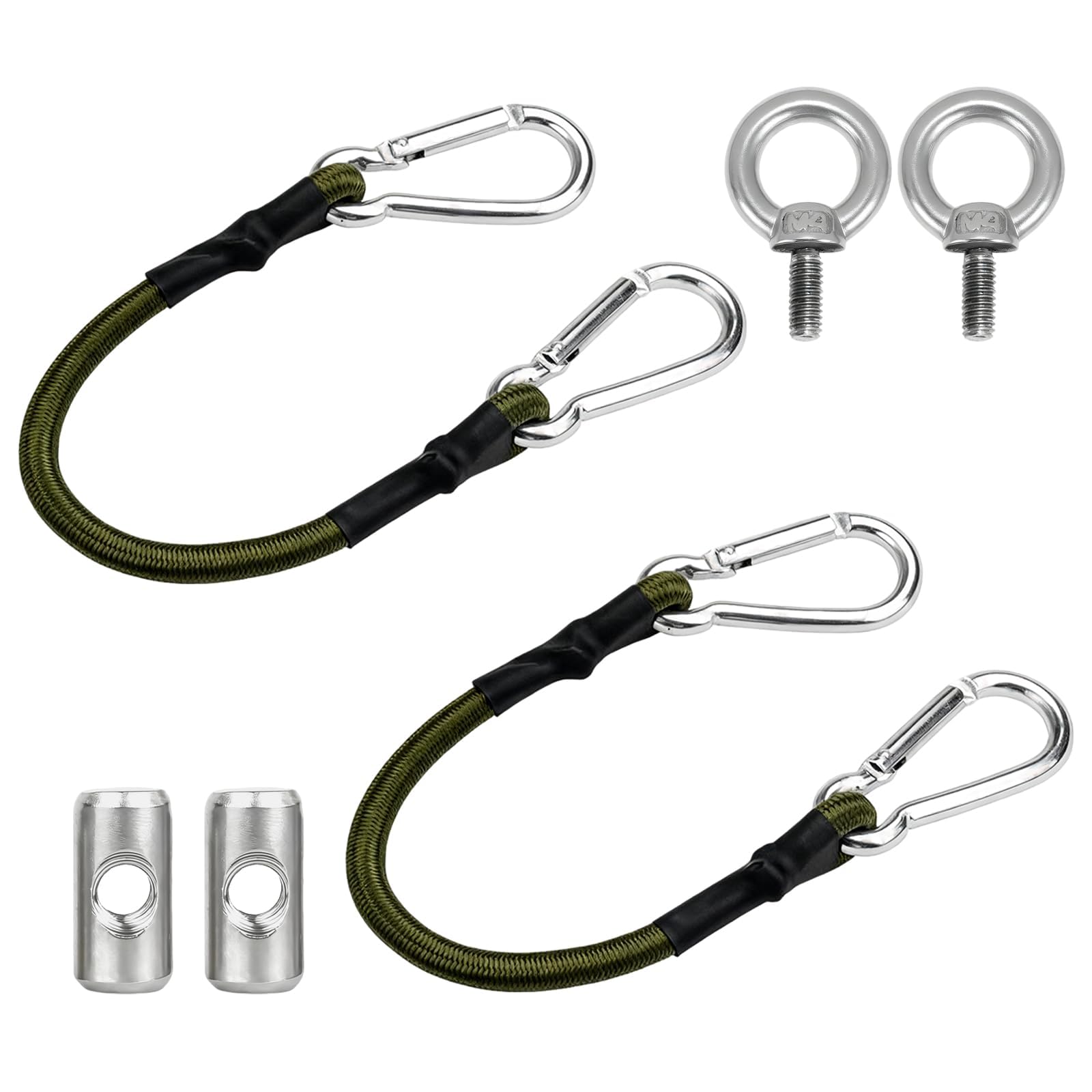 2PCS Awning Rail Stoppers with Bungee Cords, Stainless Caravan Rail Stops and Elastic Hooks for Motorhome Awnings, Tarpaulins and Camping