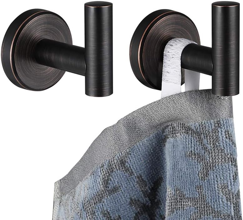 JQK Bathroom Towel Hook Oil Rubbed Bronze, 304 Stainless Steel Coat Robe Clothes Hook for Bathroom Kitchen Garage Wall Mounted (Pack of 2), TH100-ORB-P2