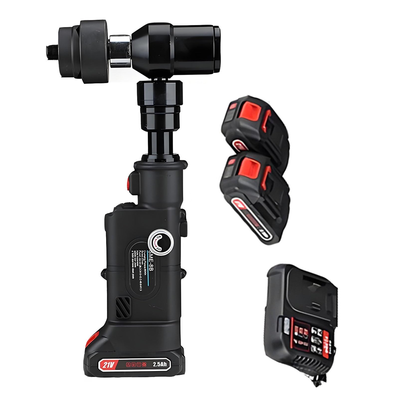 BOOZXCV Hydraulic Hole Punch Kit with 6 Dies, 21V 2.5Ah Cordless Battery Powered Punch Tool, 22mm Stroke for Metal, Electrical Panels