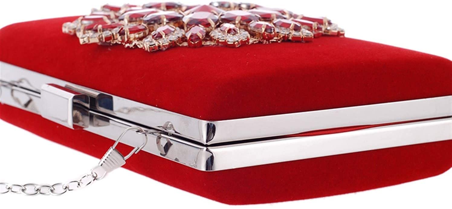 RajoNN Damen-Abendhandtaschen, modische Tasche, Blumen-Strass-Clutch, Mini-Kettentasche, Brauttasche, 20 x 12 x 4 cm (schwarz) (rot)