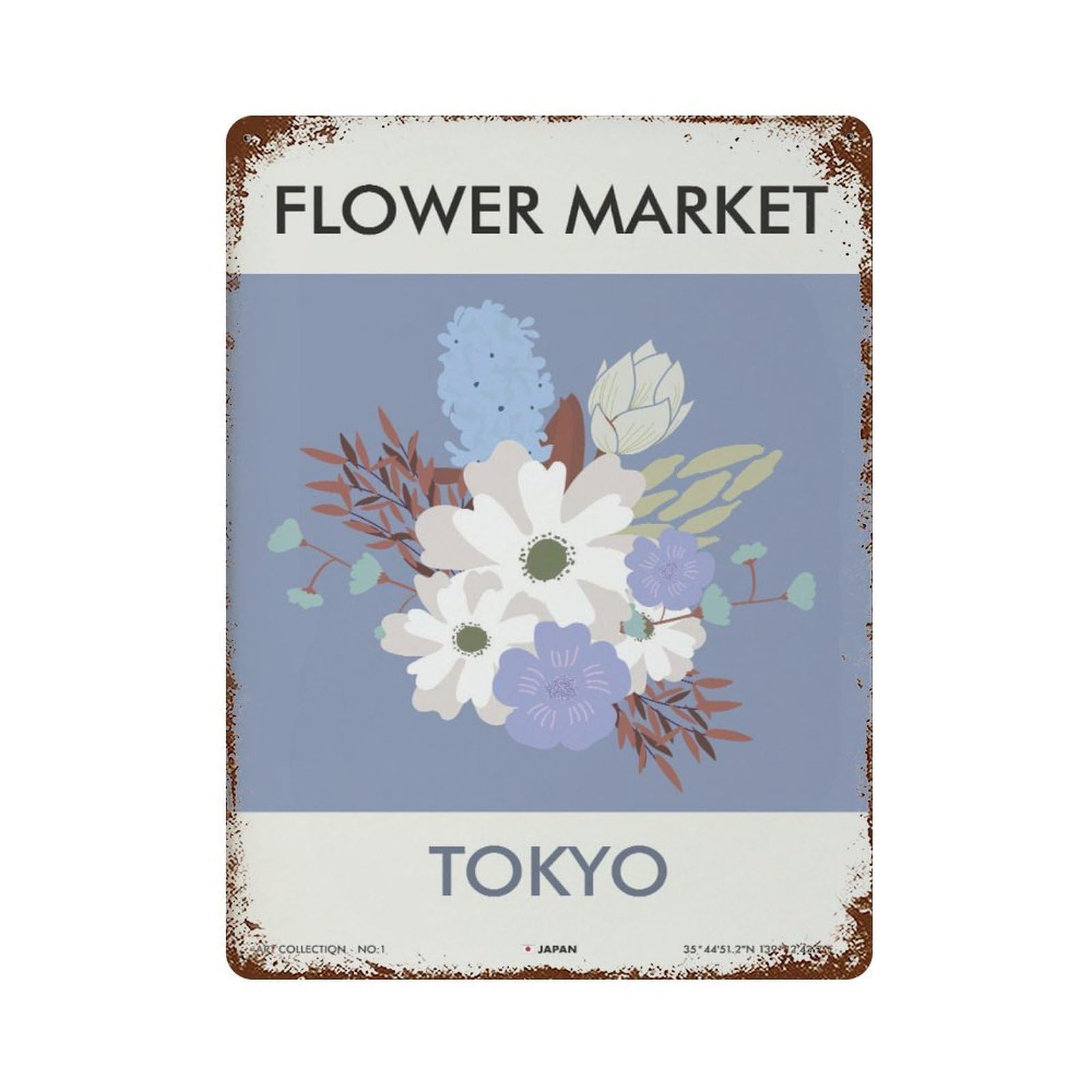 xiaoxiaoshen Tokyo Flower Market Botanical Wall Decor Art Metal Tin Poster Modern Home Decor Art Home Bar Shop Decorations Vintage Sign 40x30cm
