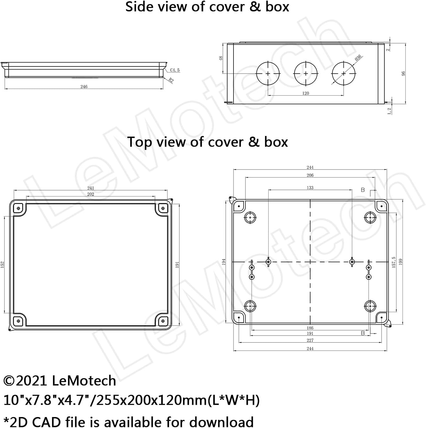 LeMotech Junction Box, ABS Plastic IP65 Waterproof and Dustproof, Universal Electrical Enclosure, Outdoor and Indoor Project Box, 10" x 7.9" x 4.7", White