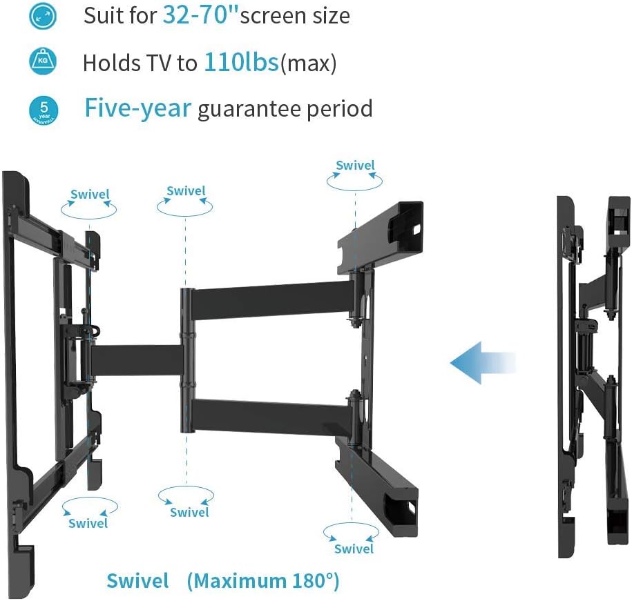 Everstone TV Wall Mount Bracket for Most 37-75 Inch Articulating Full Motion Mounts,LED,LCD and Plasma Flat Screen TVs,Curved TVs,With VESA 600 x 400 and 110LBS,HDMI Cable and Level,Fits 16"Studs