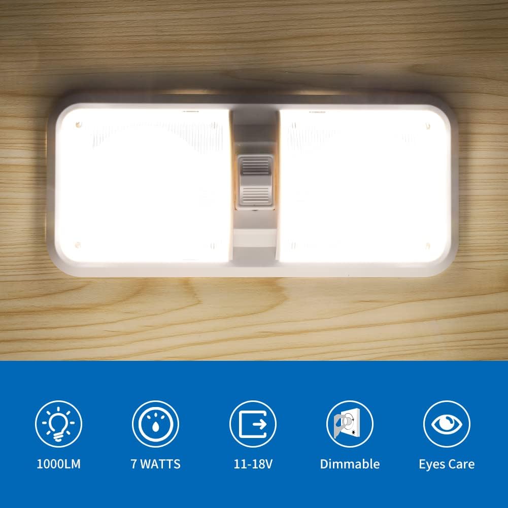 RVZONE 12V Led RV Ceiling 1100 Lumen Double Dome Light | Frosted RV Interior Lighting Fixture for RV Trailer Camper Truck Van Boat Car (10 Pack Natural White 4000-4500K)