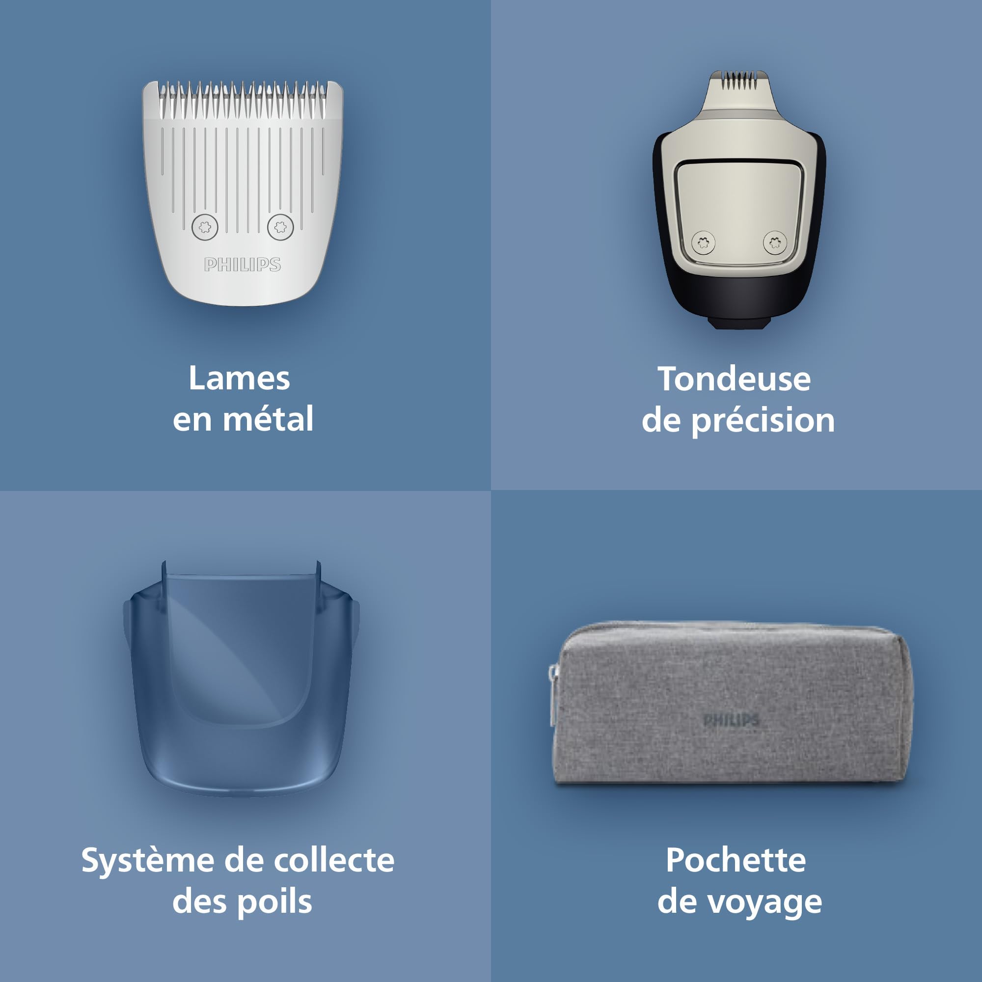 Philips Tondeuse à barbe série 5000 - Lames en métal auto-affûtées, 40 hauteurs de coupe réglables, Technologie BeardSense, Système collecte des poils, 100% étanche, Pochette, Modèle BT5765/15