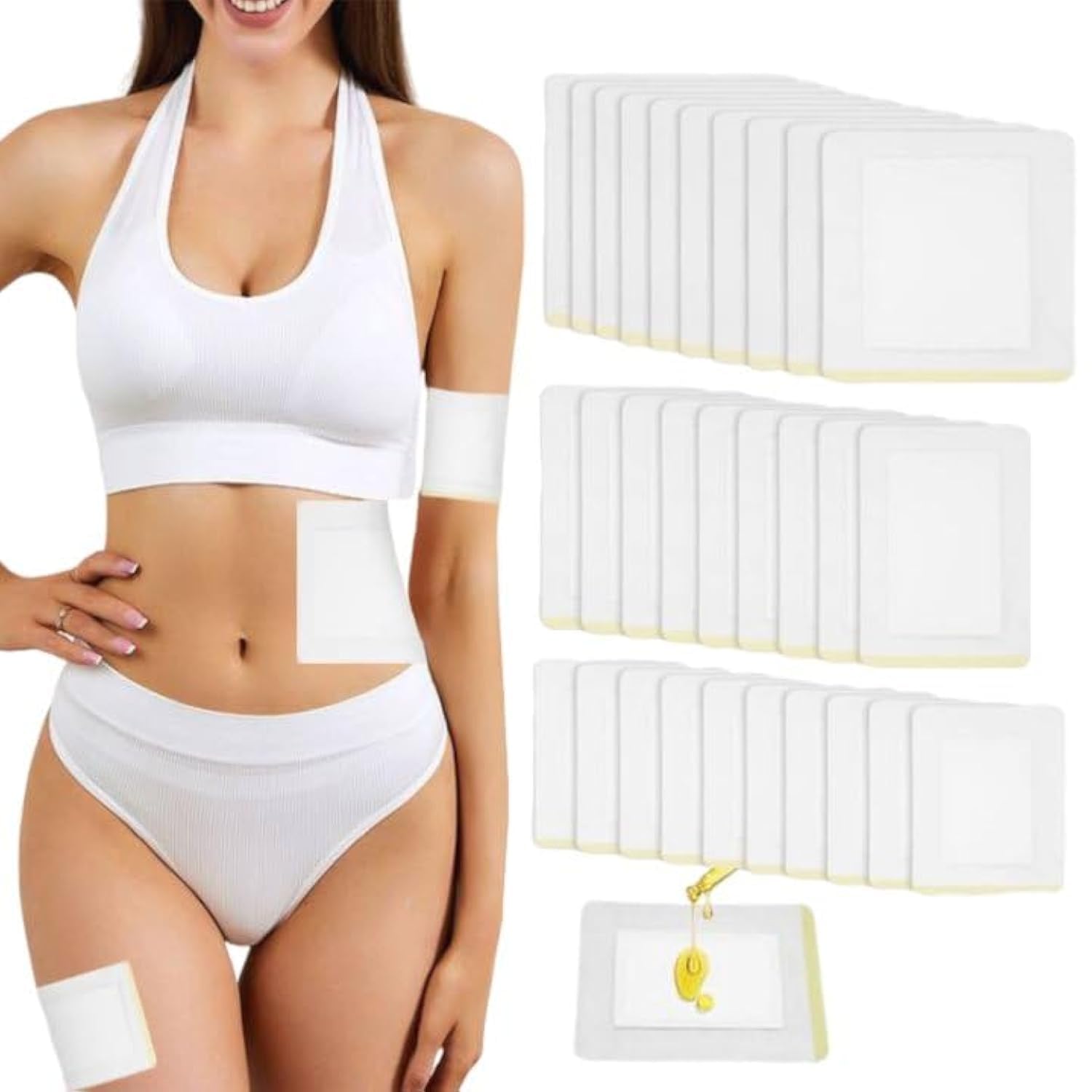 30Pcs Self-Adhesive Castor Oil Pack Wrap Organic Cotton Castor Oil Patches, 3 Sizes Disposable Castor Oil Pack Wrap Castor Oil Pads, Castor Oil Packs for Liver Detox Castor Oil Compress Kit No Wash