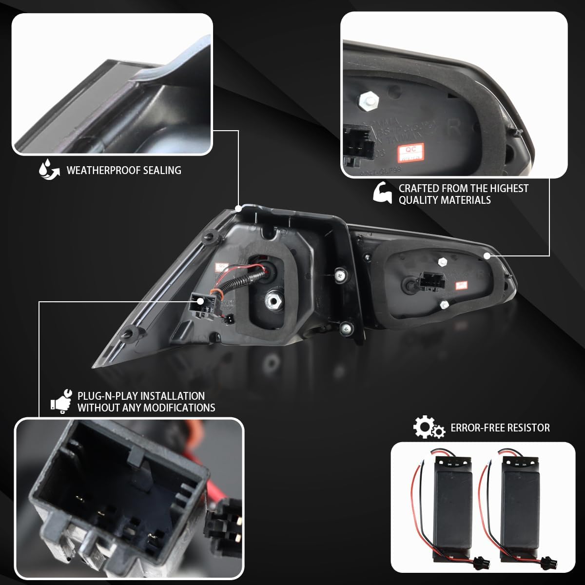 Autozensation Compatible with 2015-2017 Volkswagen Golf GTI Models, Left + Right Pair Assembly, Black LED Bar Tail Lights