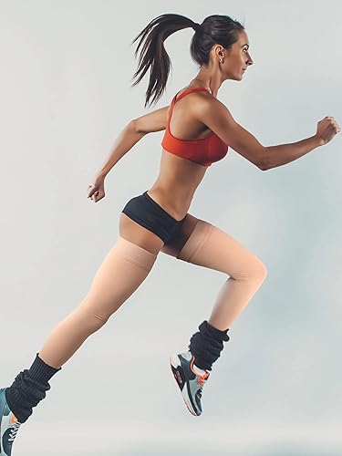 Miniatura 6 de 2 pares de medias de compresión altas hasta el muslo, medias de compresión sin pies de 20-30 mmHg con banda de puntos de silicona para unisex