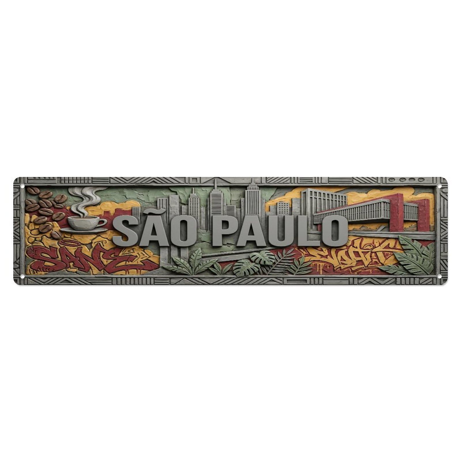 Xanthor Style Metal Tin Sign Vintage Sao Paulo Brazil Flag Pattern