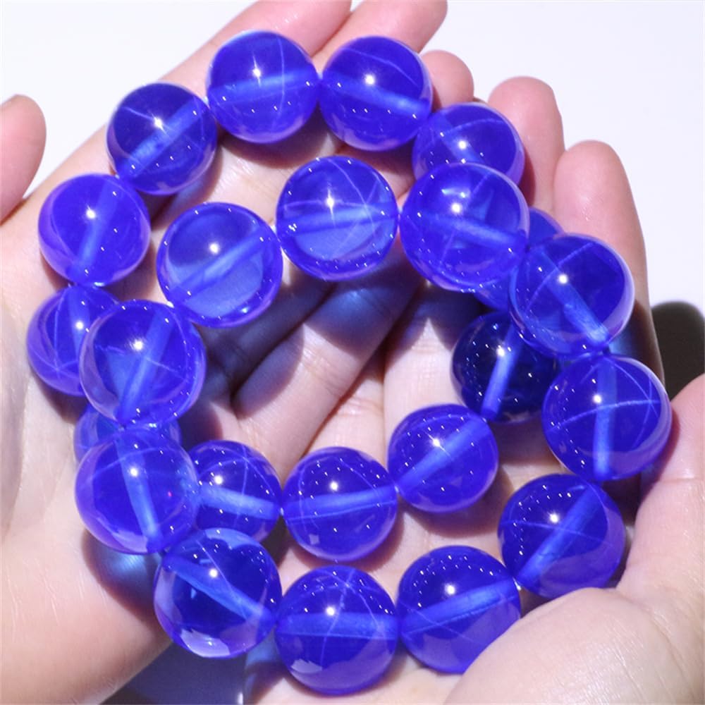 Lab Created Synthetic Corundum Round Ball Beads 33#Blue Stone Synthetic Star Sapphire Gem Passed Diamond Test Pen (8mm)