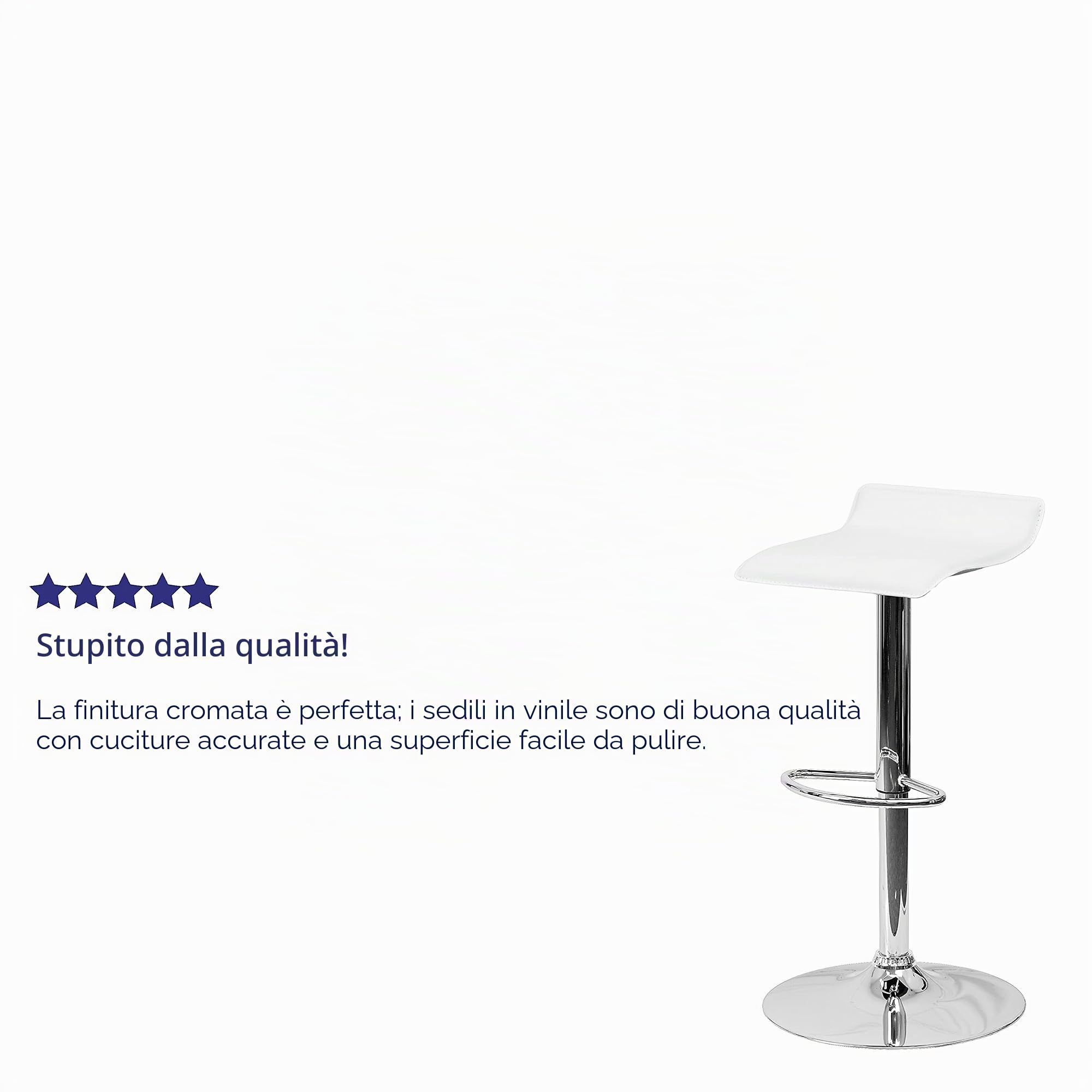 Flash Furniture Athens - Sgabello da Bar Moderno in Vinile Bianco, Altezza Regolabile, con Solida Seduta ondulata e Base cromata, Confezione da 2