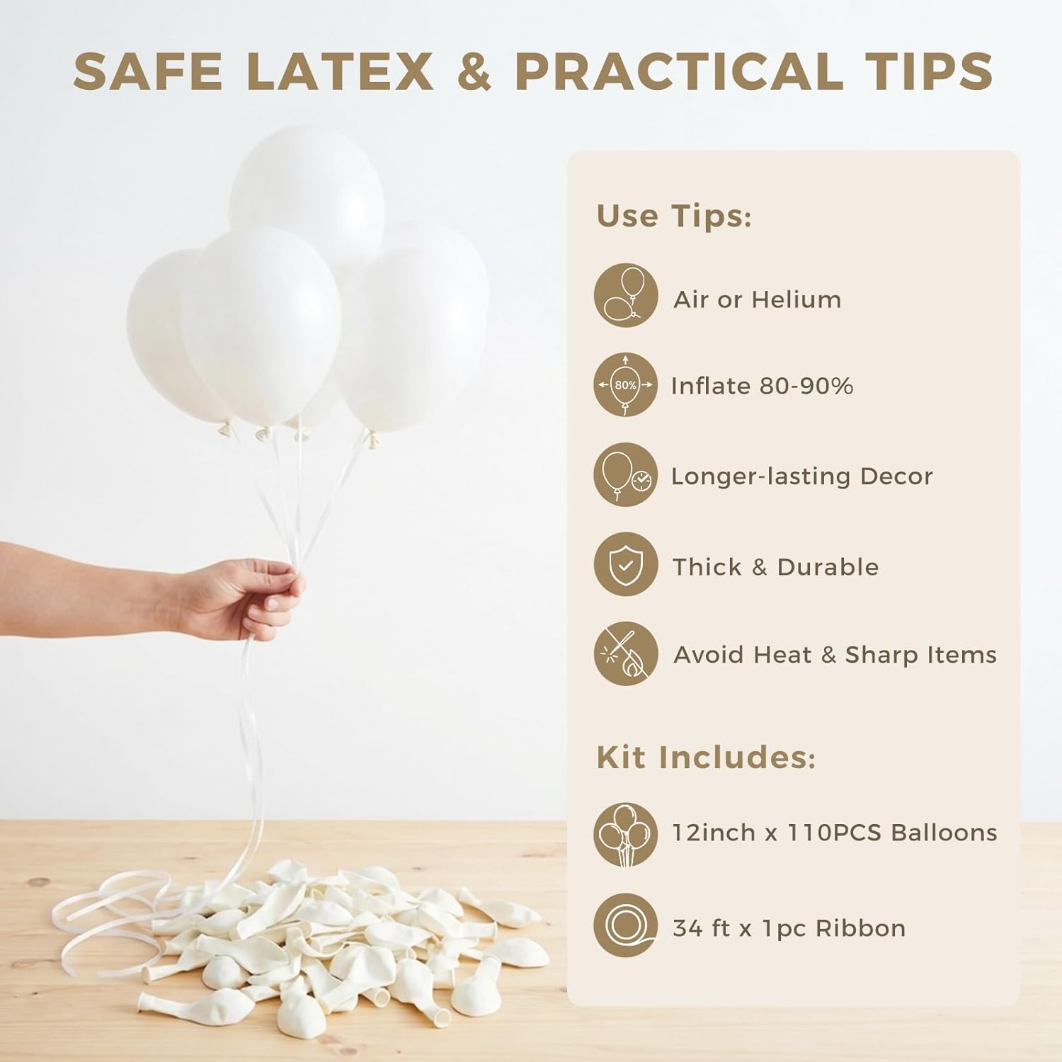 LovesTown 160PCS Small White Balloons, 5 Inch Matte White Latex Balloons for Wedding, Birthday Party, Celebration - Image 7