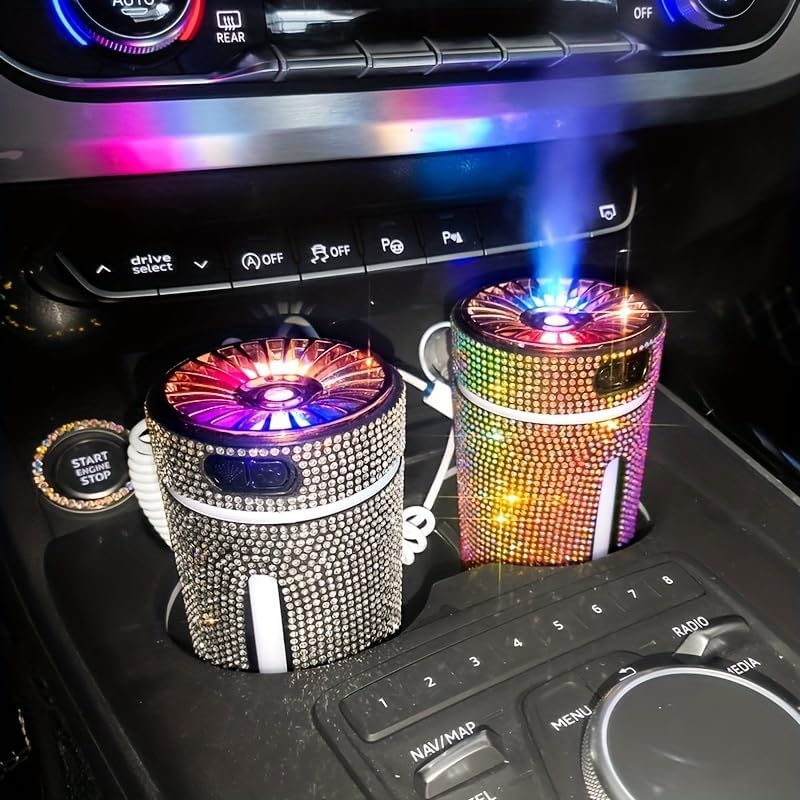 Miniatura 9 de Humidificador de coche con diamantes de imitación, humidificador USB de aceite esencial para coche, humidificador de aromaterapia, portátil, mini