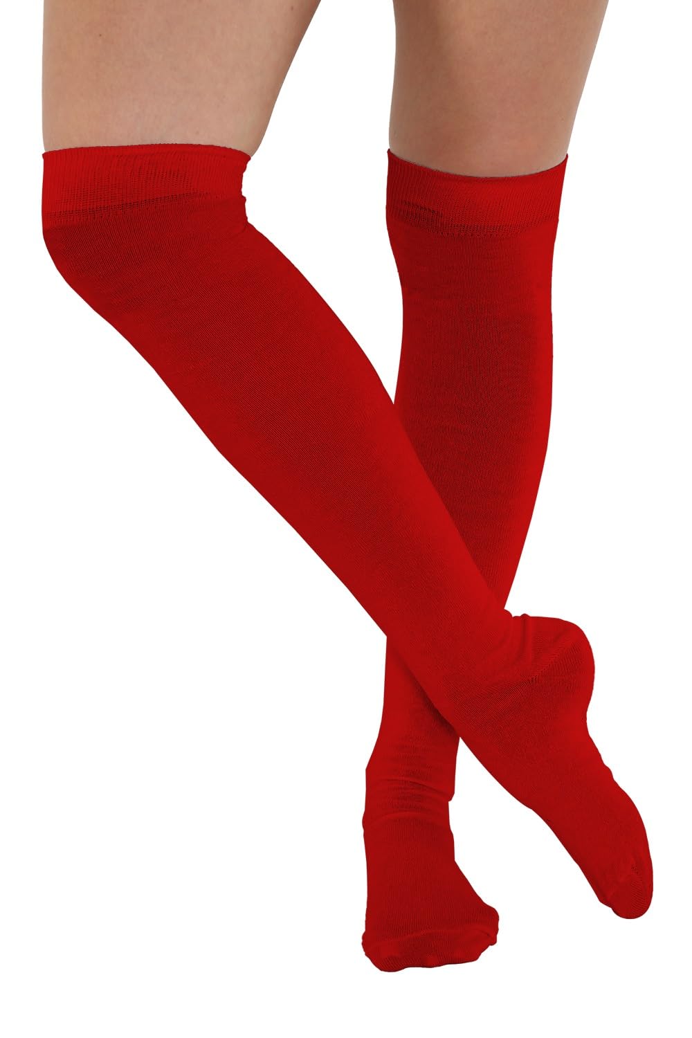 FNA FASHIONS® Over the Knee Socks – Thigh High Cotton Socks | Long, Soft & Stretchy Boot Socks for Women & Girls | Plain & Striped Knee High Stockings (Red)