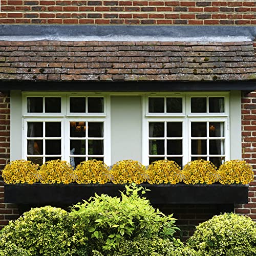 15 Bundles Artificial Flowers Uv Resistant Outdoor Plants No Fade Faux Plastic Shrubs Fake Silk Flowers Window Box Garden Porch Home Decoration (Yellow) #TOP1