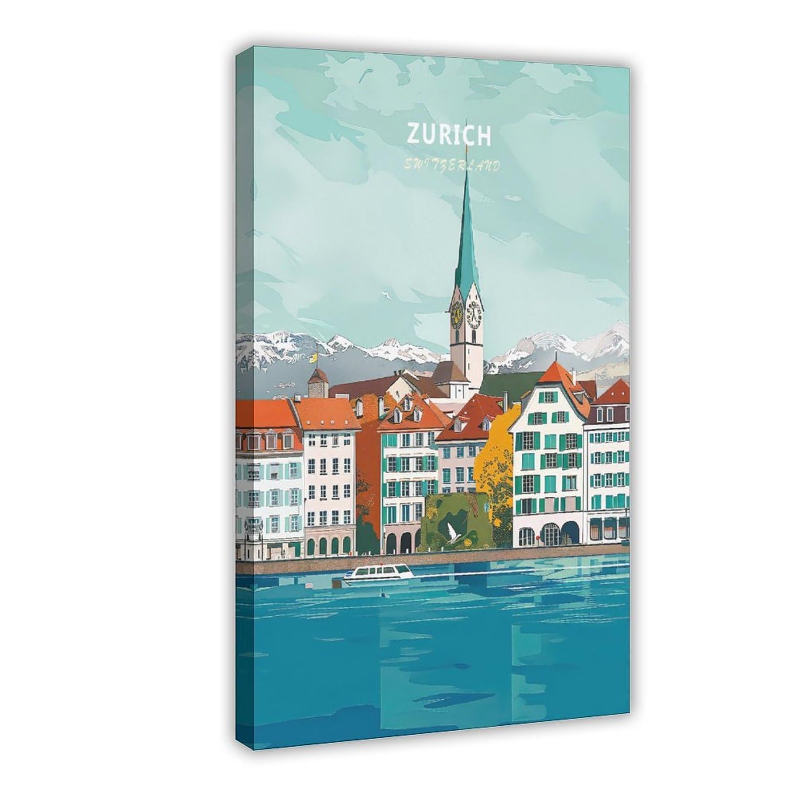 GAPAT Zürich Travel Poster Switzerland Wall Art Zürich Print Custom Travel Poster Birthday Present Wedding Gifts Home Decor Canvas Poster Wall Art Paintings for Living Room Bedroom De