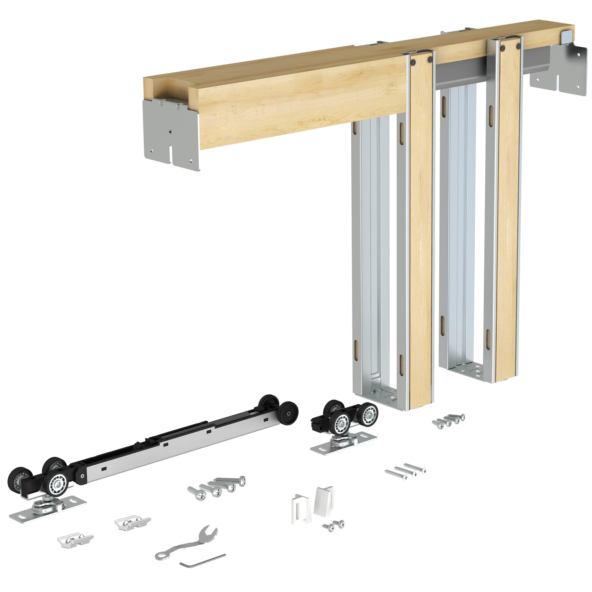 JUBEST Pocket Frame Kit With 88LBS Two-Way Soft-Close Mechanism, Smoothly and Quietly, Easy to Install Hidden Kit, for 24" to 36"x96" Door, Durable and Stylish