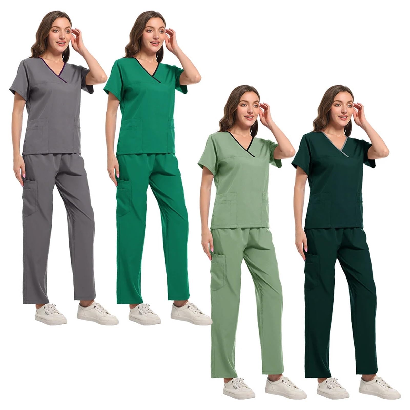 Krankenschwesteruniform OP-Bekleidungsset for Damen, medizinische Krankenschwesteruniform, Stehkragen, V-Ausschnitt, Oberteil, Joggerhose, Tierarzt für damen