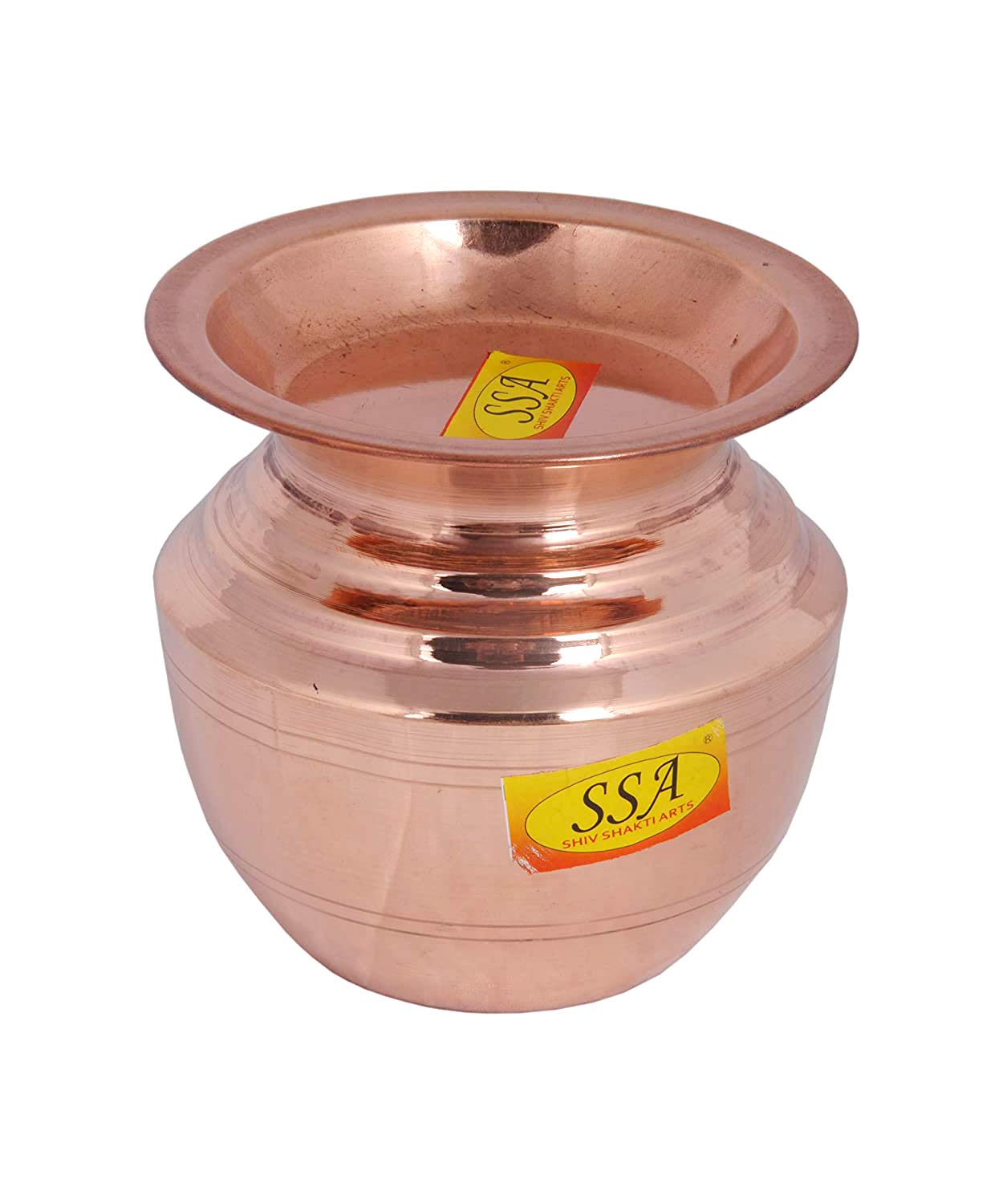 SHIV SHAKTI ARTS Handmade Pure Copper Kumbha Kalash/Lota with Lid Rounded & Curved Design Volume=700 ML for Diwali, Pooja, Festival-Home Decoration::Set of 1