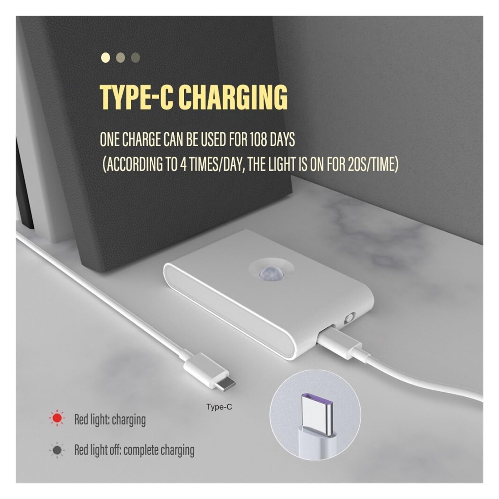 Luz Nocturna con Sensor Inteligente LED, Inalámbrica, Carga USB, De Movimiento, Pared For Dormitorio, Pasillo, Armario, Iluminación FáCil InstalacióN.(Flat induction-4PCS)