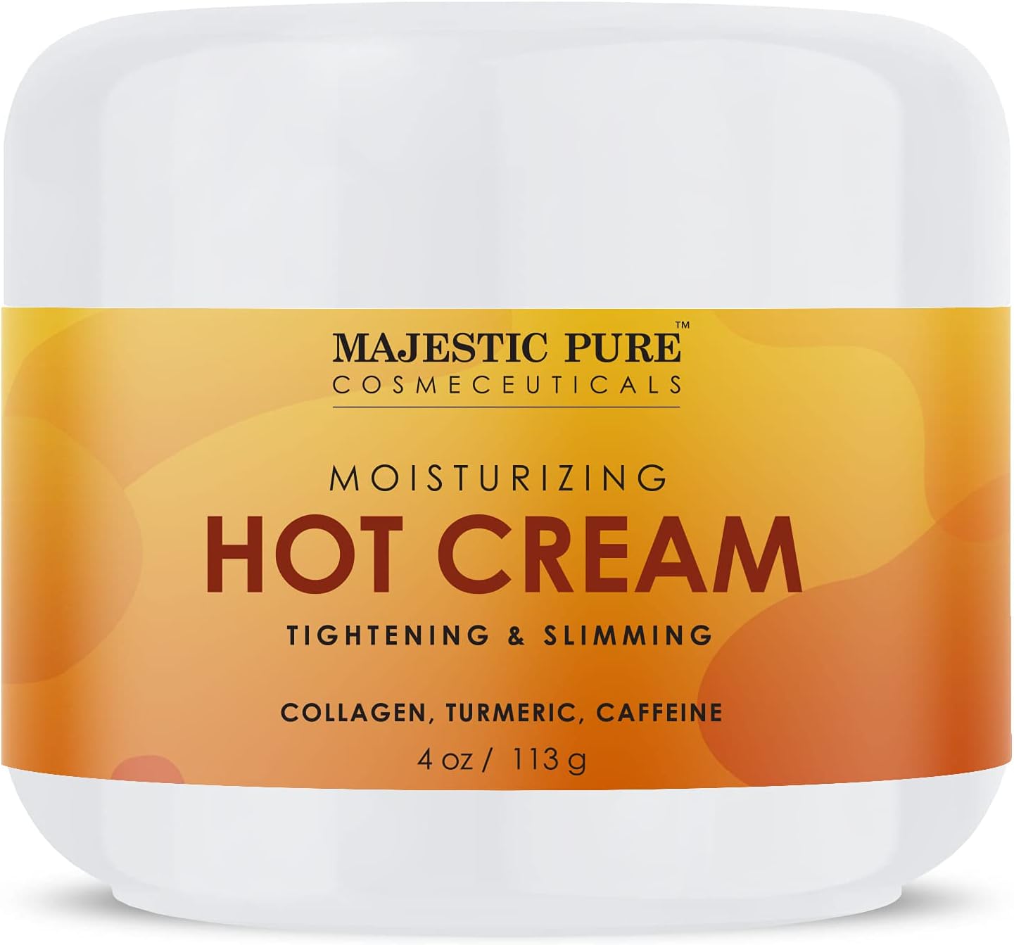 (Hot Cream) - Majestic Pure Hot Cream - for Cellulite, Soothing, Relaxing, Tightening & Slimming - with Collagen, Turmeric, Vitamin A, E, - Body Firming Cream, 118ml