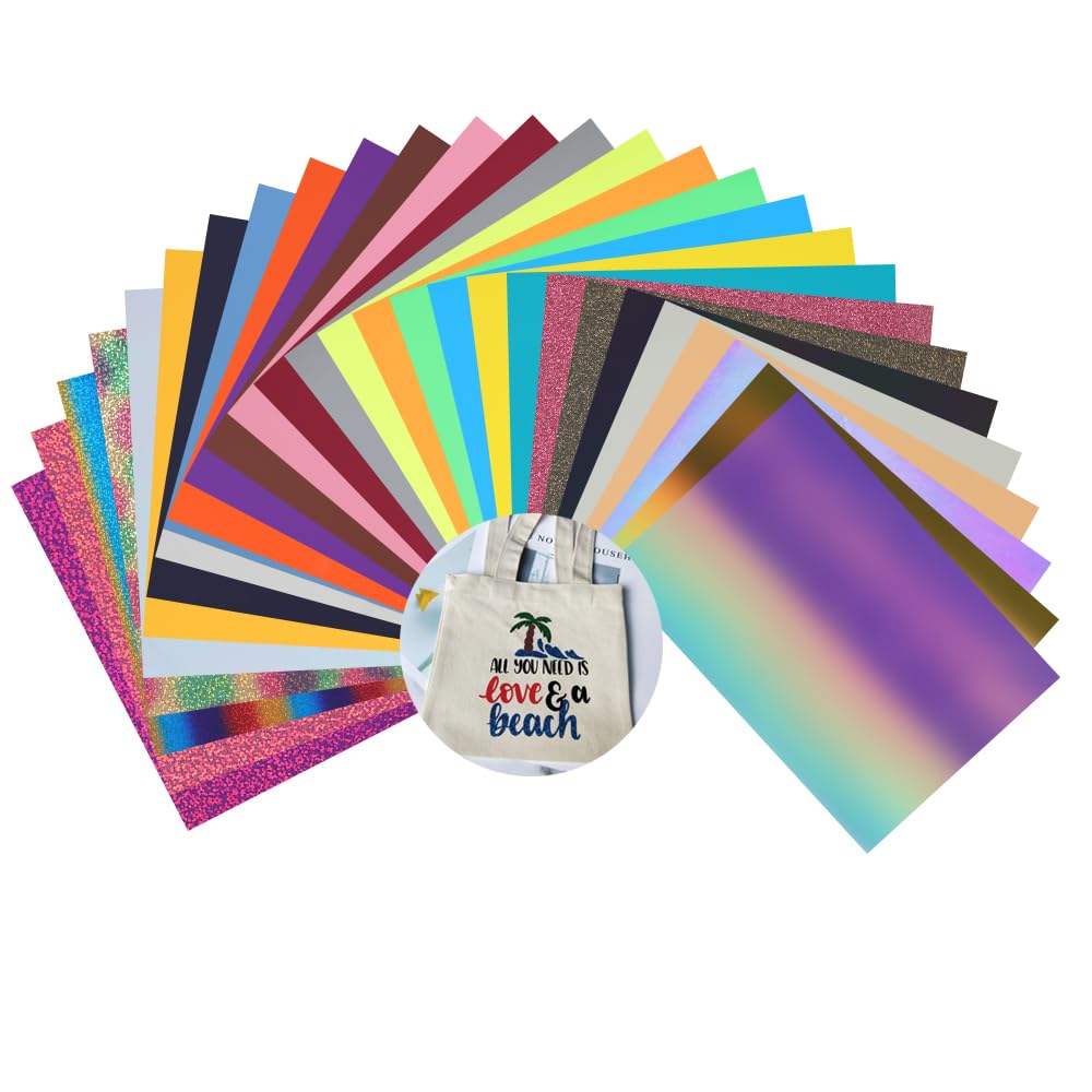 Vinyle transfert thermique anti-décollage : 32 feuilles thermocollantes pour vêtements