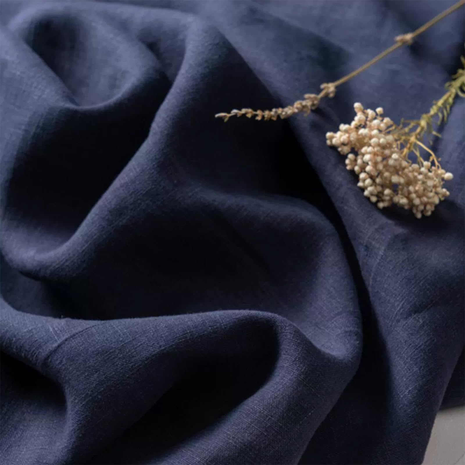 Simple&Opulence 100% Linen Fabric,Solid Colour Linen Material for Dressmaking Fashion,Sewing,Flax Bag,Tablecloths,Curtain Linings - 100cm Wide(Dark Blue,1mx2m)