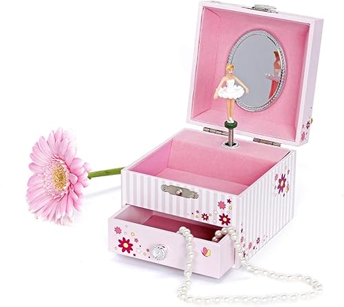Trousselier - Caja de cubeta musical fotoluminiscente - brilla en la oscuridad, Bailarina Rosa, Rosado