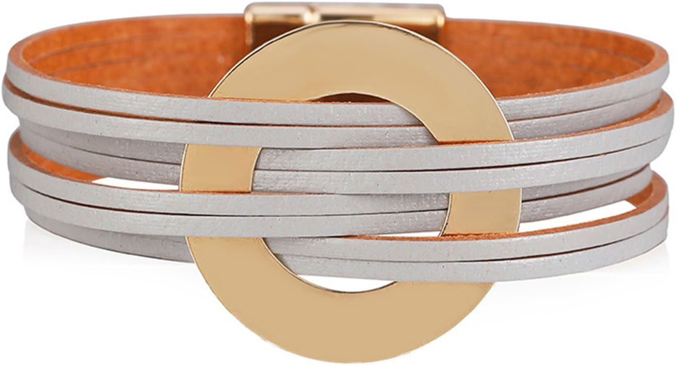 Long tiantian Leather Wrap Bracelets for Women Circle Rhinestones Boho Layered Bracelet Cuff Bangle Bracelet Jewelry Birthday Gifts for Women Holiday Outfits
