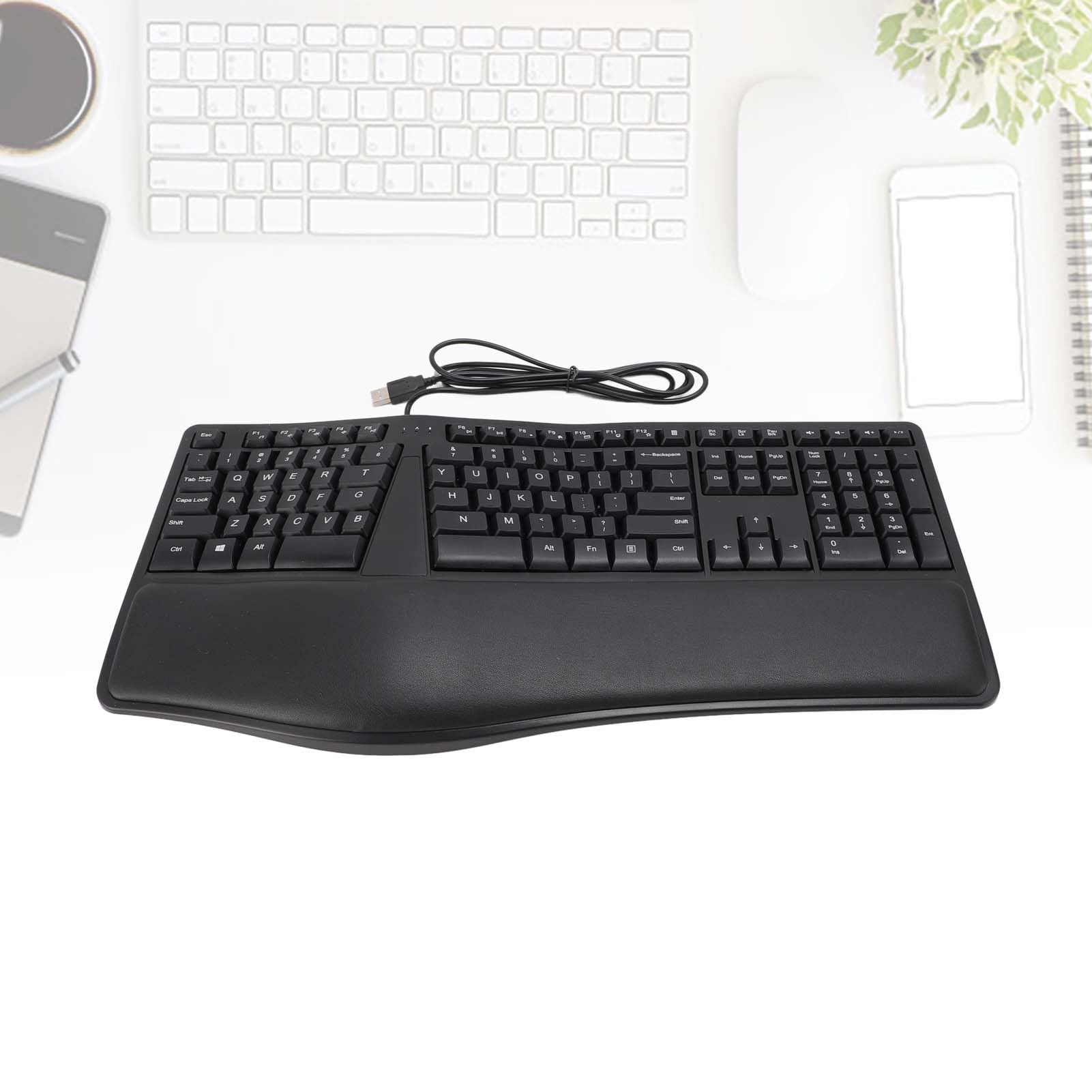 Tastiera Ergonomica USB Cablata con Design Diviso e Poggiapolsi Digitazione Confortevole, Tastiera a 110 Tasti per un Lavoro Efficiente a Casa o in Ufficio