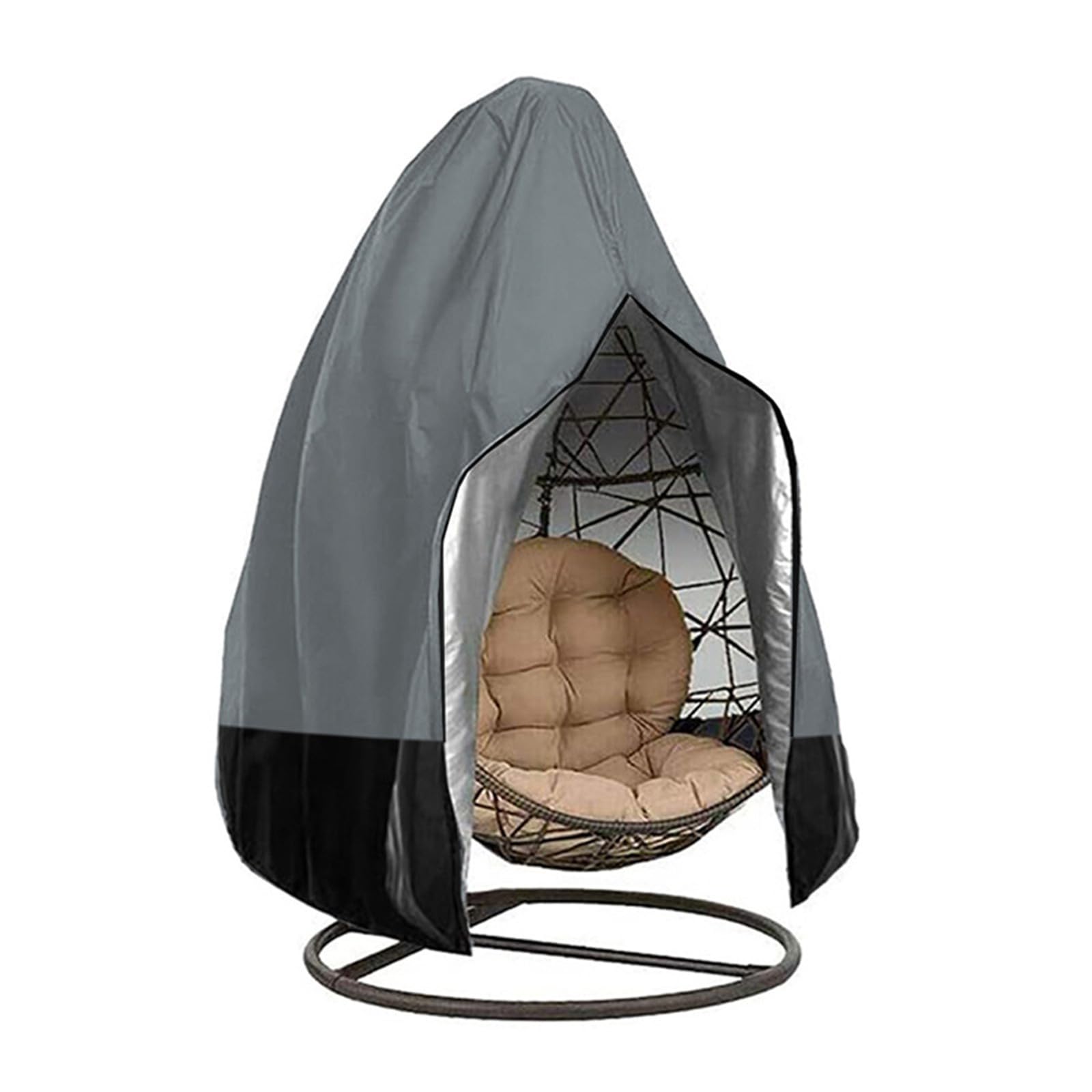 ENEN Waterproof Hanging Egg Chair Cover - Heavy Duty Oxford Outdoor Garden Swing Protection with Zipper (115x190cm, Grey Black)