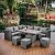 Nestl Outdoor Dining Set - 7 Piece Wicker Patio Set with Outdoor Dining Table, Outdoor Sectional Sofa and 3 Ottomans, Outdoor Patio Furniture Table and Chairs Set (Grey/Grey)