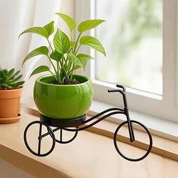 CINAGRO Cycle-Shaped Metal Plant Stand for Indoor & Outdoor Use, Metal Cycle Flower Vase, Decorative Iron Planter Pot Holder for Flowers & Ornaments (24 x 11 x 11cm) Style: Urban Pedal, Big - image, photos