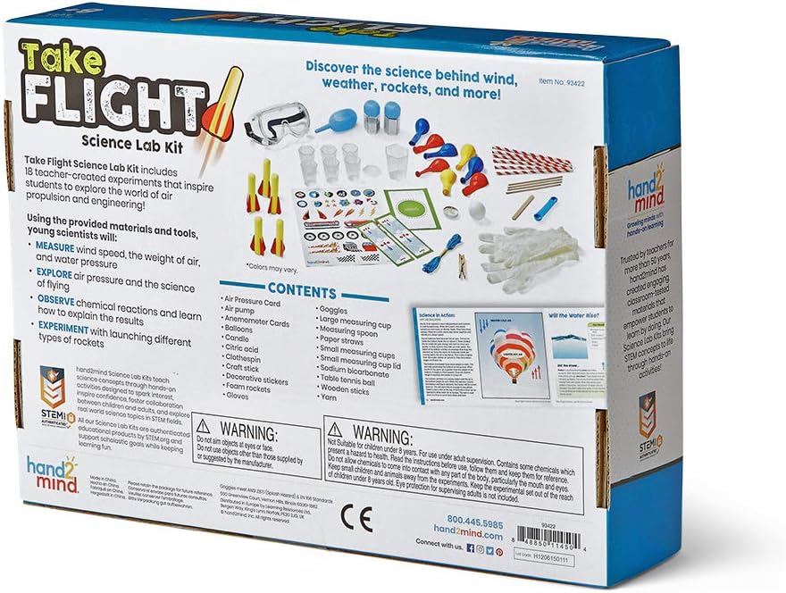 hand2mind-93422 Take Flight Science Lab Kit, STEM Activities for Kids Ages 5-7, STEM Toys, Learn About STEM Careers, Lab Guide, Kids Foam Rockets, Rocket Science for Kids, 18 Hands-On Activities