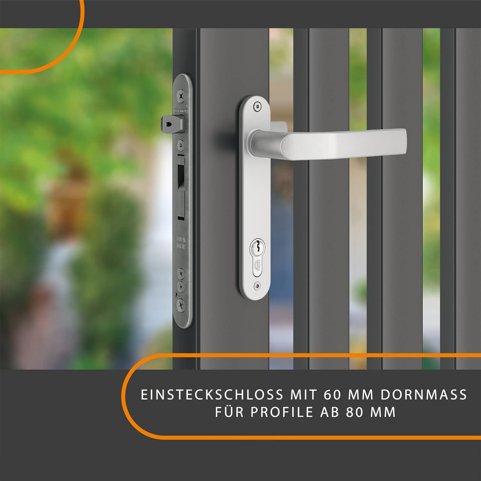 LOCINOX EIGHTYLOCK-M Premium Einsteckschloss für 80 mm Metall-Profile | Dornmaß 60mm | Edelstahl