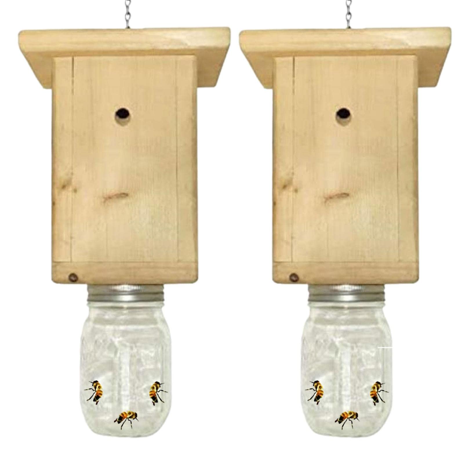 Wood Bee Trap,Easy to Use Natural Log House Style Carpenter Bee Trap | Reusable Outdoor Bee Trap Catcher, Great